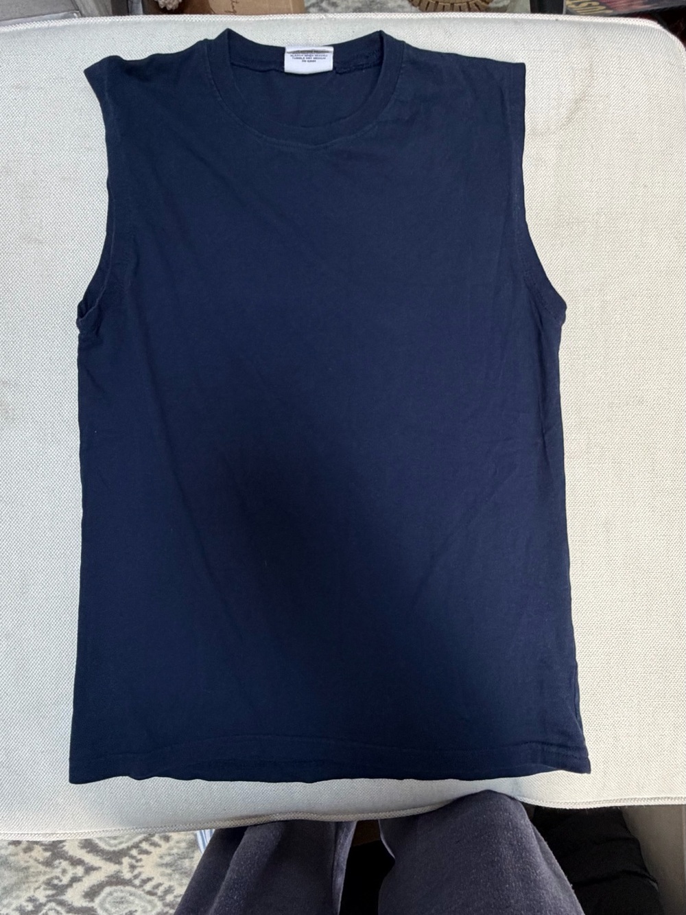 Solid Navy Sleeveless Crewneck Tank Top